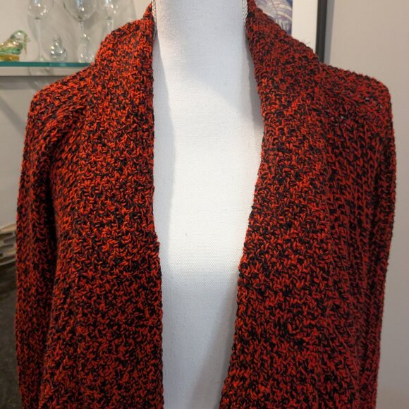 Amazing Chaus Draped Oversize Open Front Cardigan Sweater Red Black Loose Weave - Picture 3 of 4